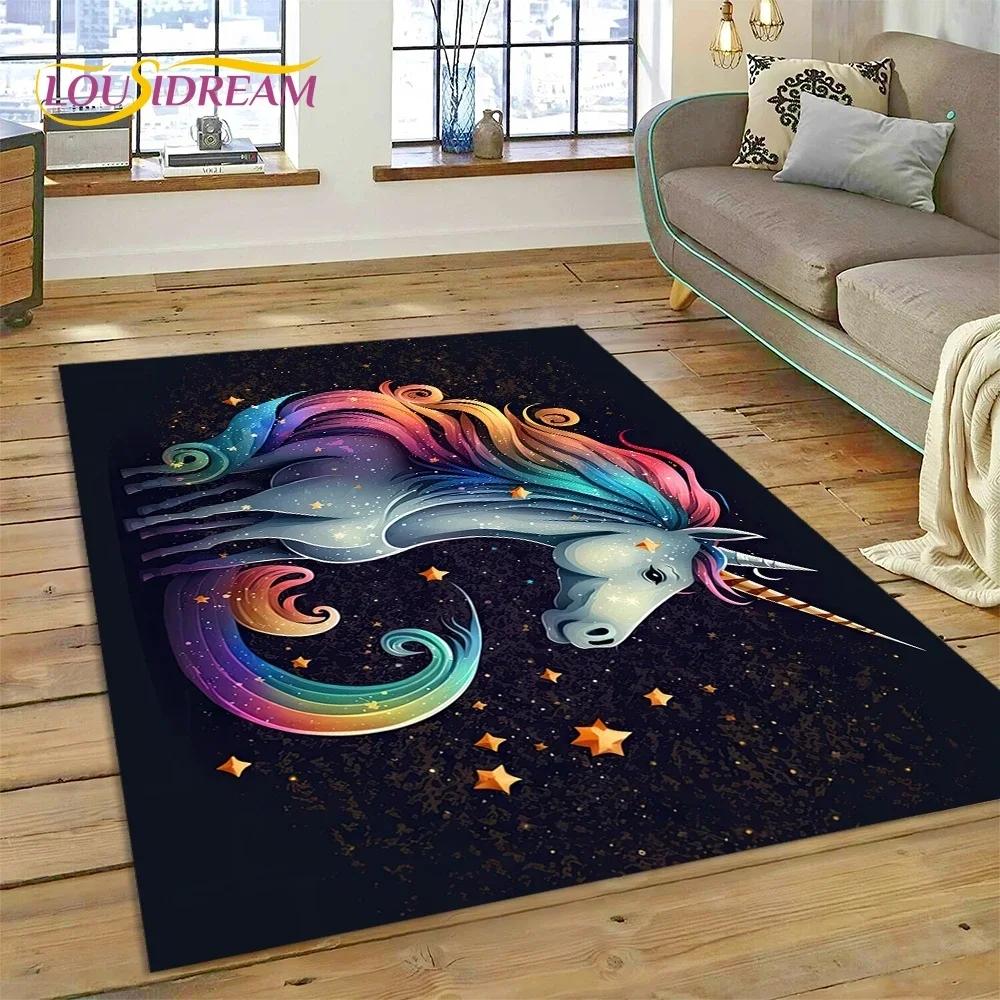 3D Cute Dream Unicorn Cartoon Girl Carpet Rug for Bedroom Living Room Home Sofa Decoration,Children Game Large Decor Floor Mat