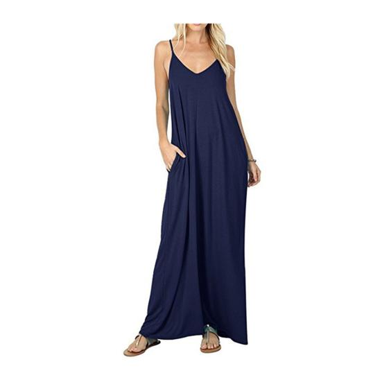 Summer Loose Cami Dress for Women V Neck Sleeveless Floor Length Boho S
