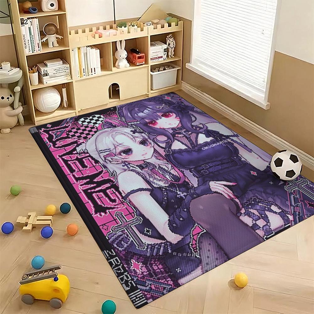 Twin Catgirls Black Lingerie Printed Rug Thick Nonslip Carpet For Gaming Room Study Living Room Home Party Decor Christmas Gift