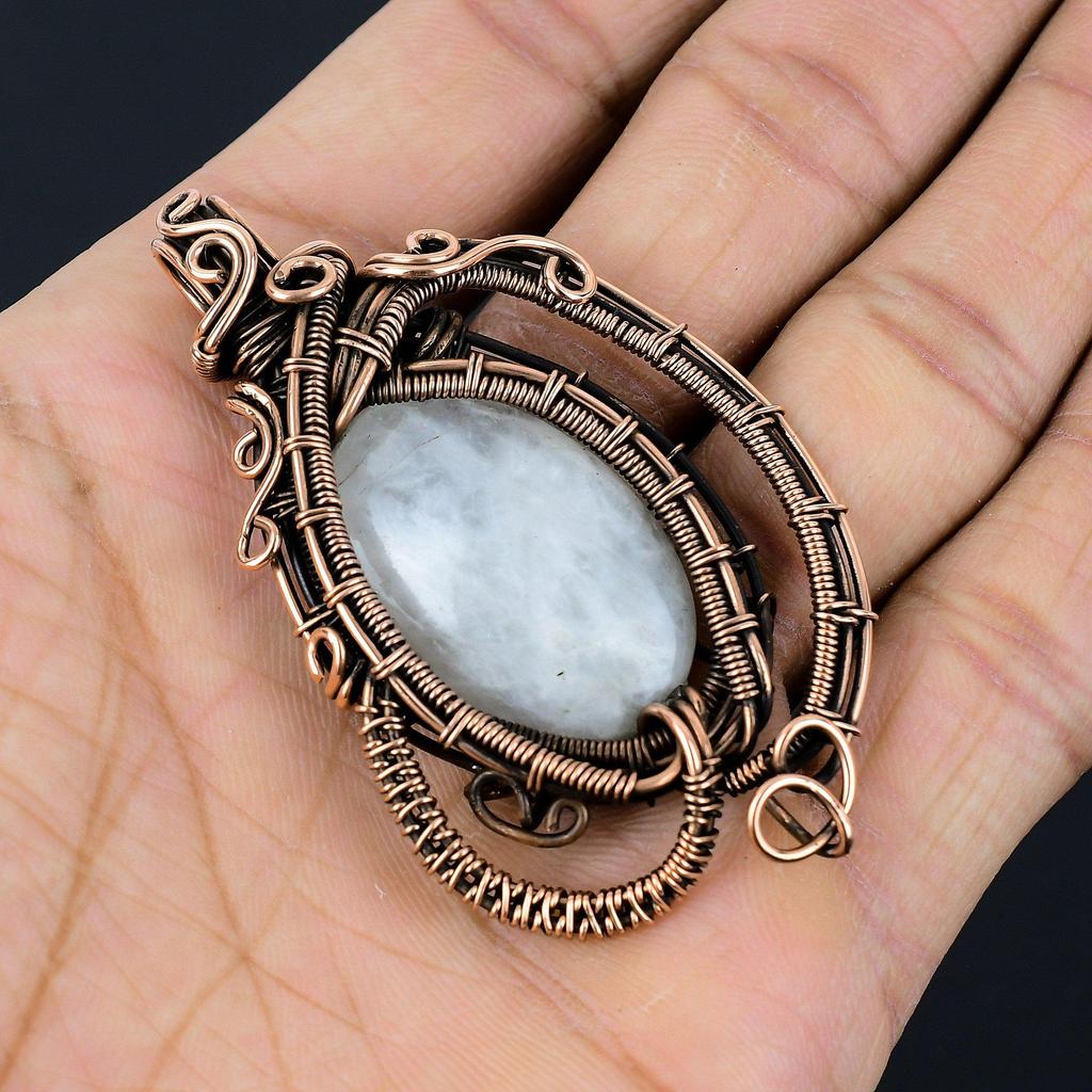 Moonstone 999 Copper Wire Wrapped Pendant, Handmade Gemstone Pendant, Gift For Mom Antique Jewelry
