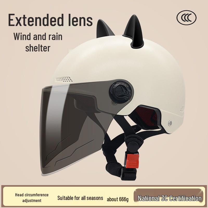 3C Certified Unisex Cat Ear Electric Bike Helmet, Sun Protection, All-Season Safety