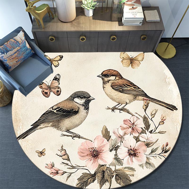 Birds Round Area Rug,Carpet Rug for Living Room Bedroom Sofa Playroom Decor,Non-slip Floor Mat