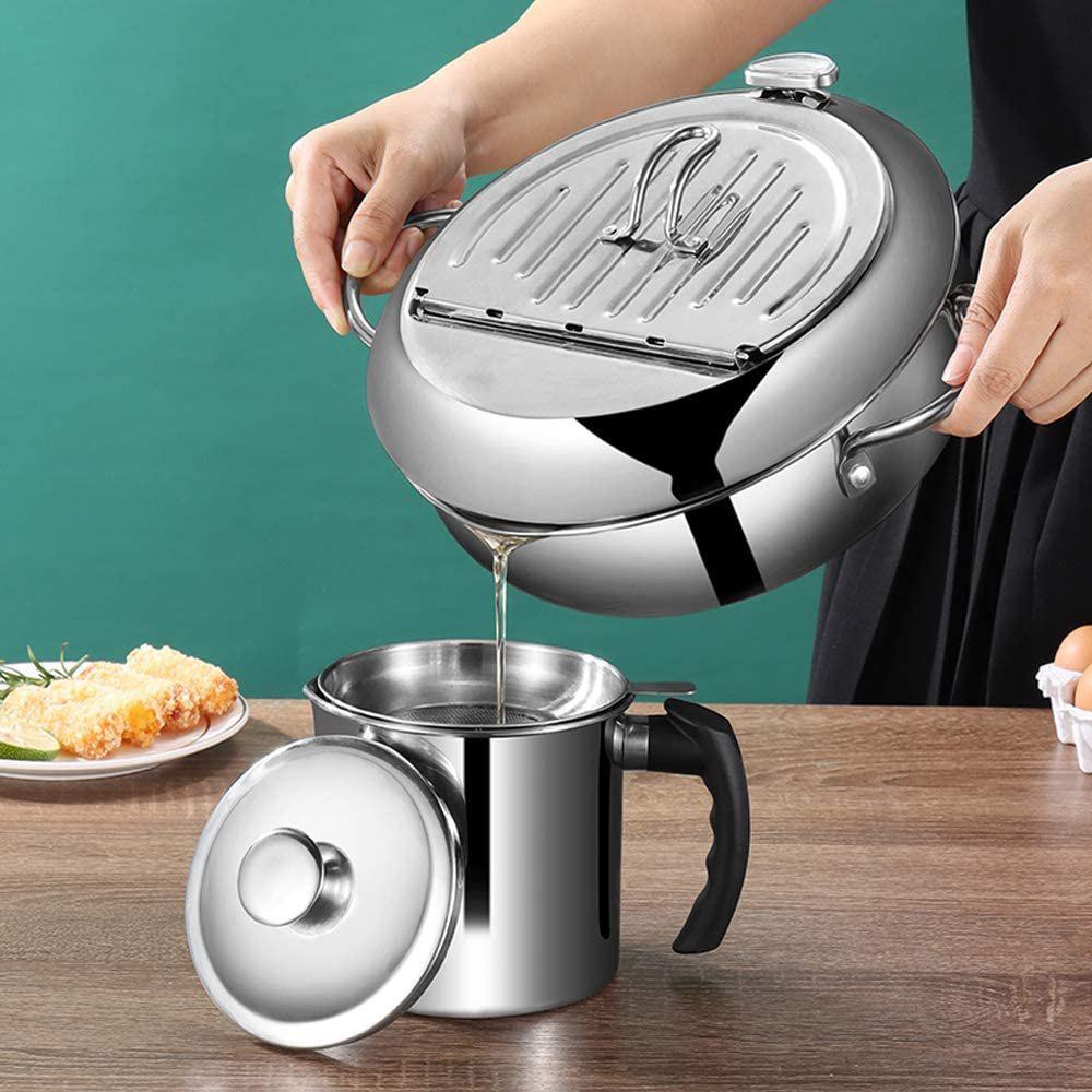 Practical-Frying Pans 304 Stainless Steel Pot Japanese Deep Fryer Kitchen Deep Frying Pot Temperature Control Without Oil Cookwa NONE серебряный