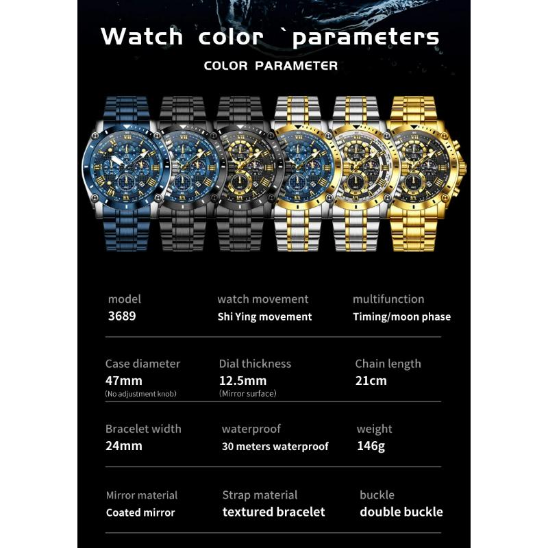 OLEVS Men Watch Top Brand Luxury Watch Men Stainless Steel Waterproof Sport Quartz Chronograph Wrist Watch