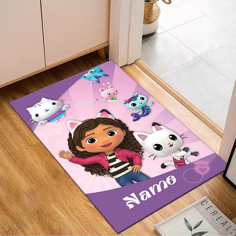 Custom Name Kitty Dollhouse Adventure Rug Game Carpet, Floor Mat for Bedroom Living Room Entryway Rug, Home Decor Idea Gift for Christmas birthday