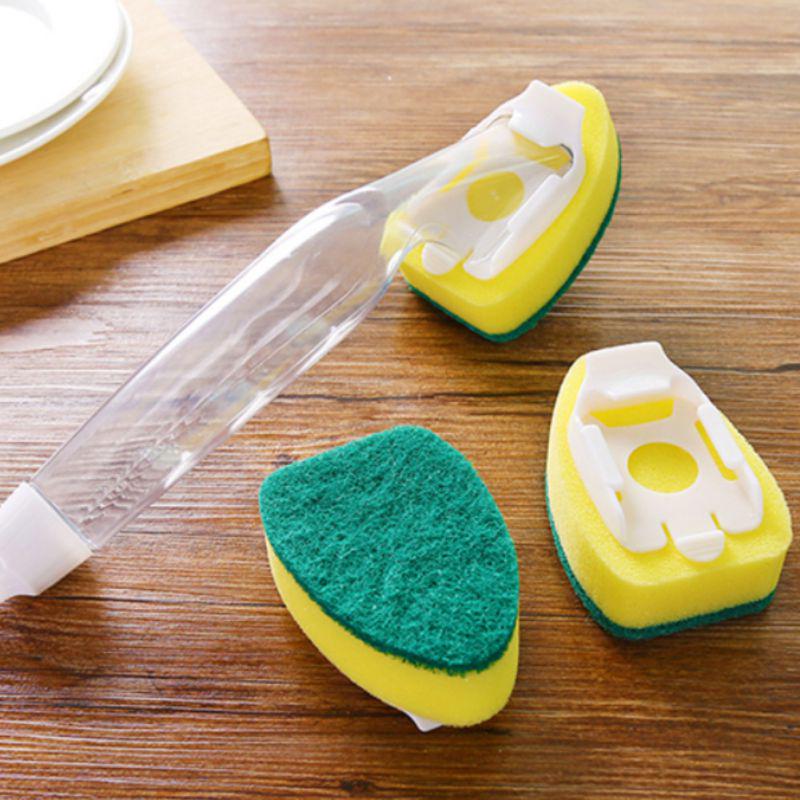Kitchen Cleaning Supplies Brushing Pot Sponge Brush(Optional 1 Brush With Handle And 2 Refill Replacement Heads), Detachable Handle Adding Cleaner