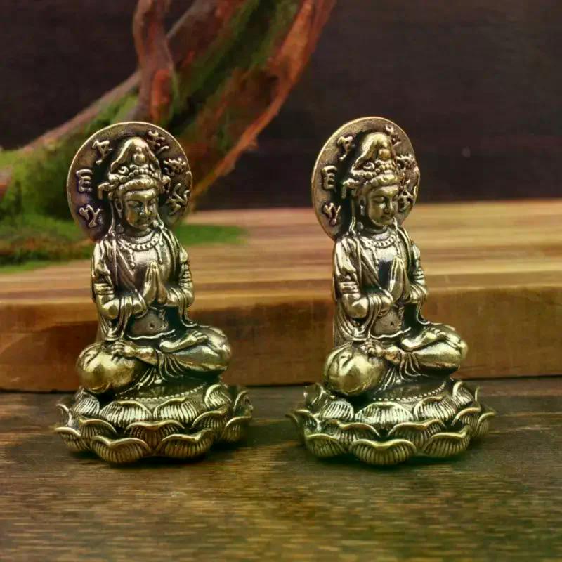 Mini Brass Buddha & Guanyin Statue, Exquisite Small Home Decor Ornaments