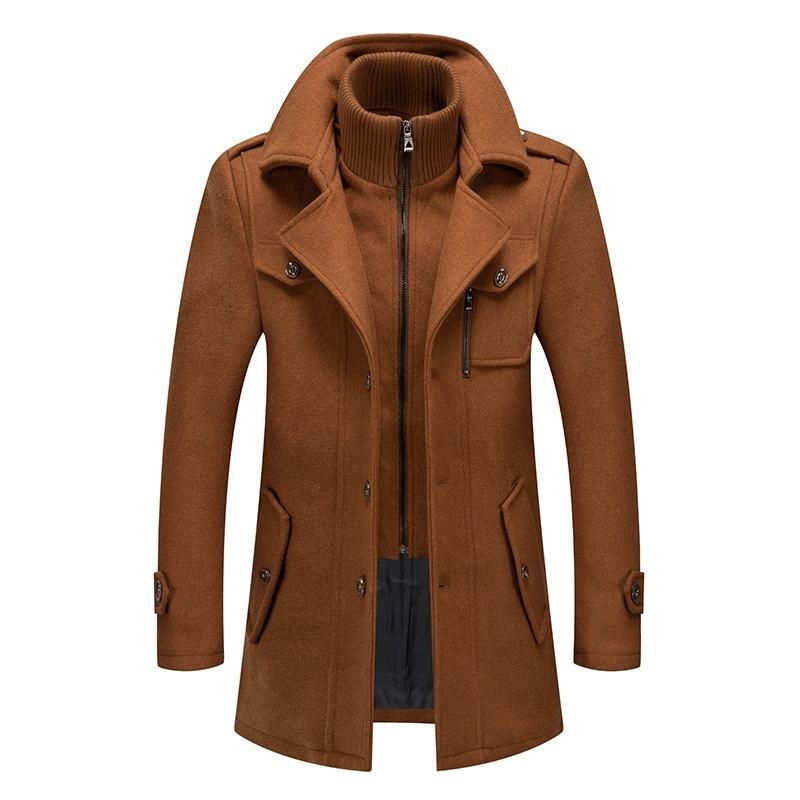 Men Fashion Autumn Winter Wool Trench Coats Fashion Middle Long Jacket Male Double Collar Zipper Coat Windbreak Woolen Overcoat