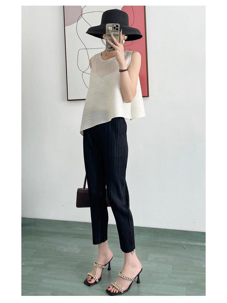 2024 Damen Sommer Mode Unregelmäßiges Plissee Ärmelloses Top