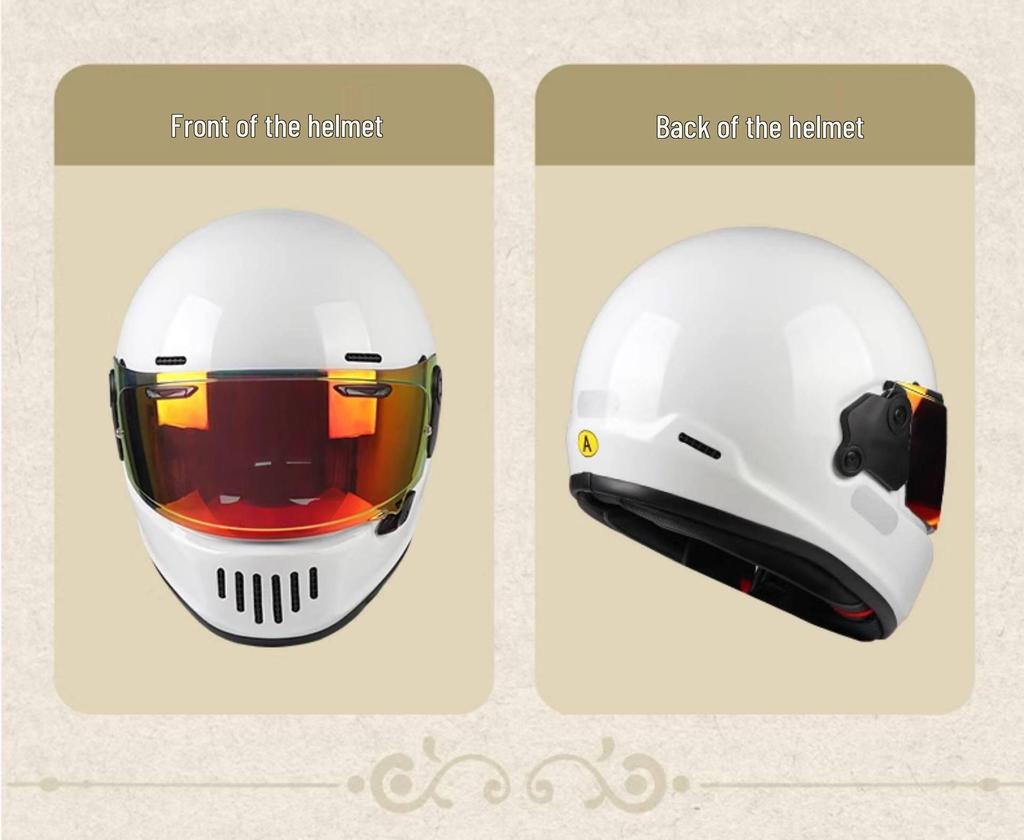 Retro Full Face Motorcycle Helmet with Fiberglass Lens and Ventilation for All-Season Use