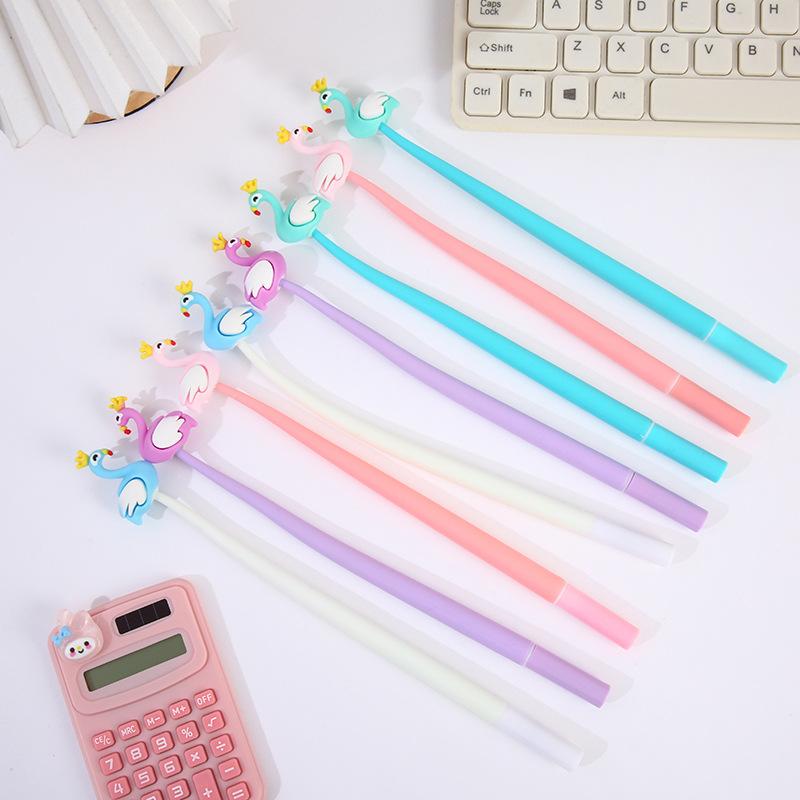 24Pcs 0.5mm Flamingo Neutral Pen, Black Ink, Creative Design, Smooth Writing Tools, School Office, Family, Student Stationery, Gifts