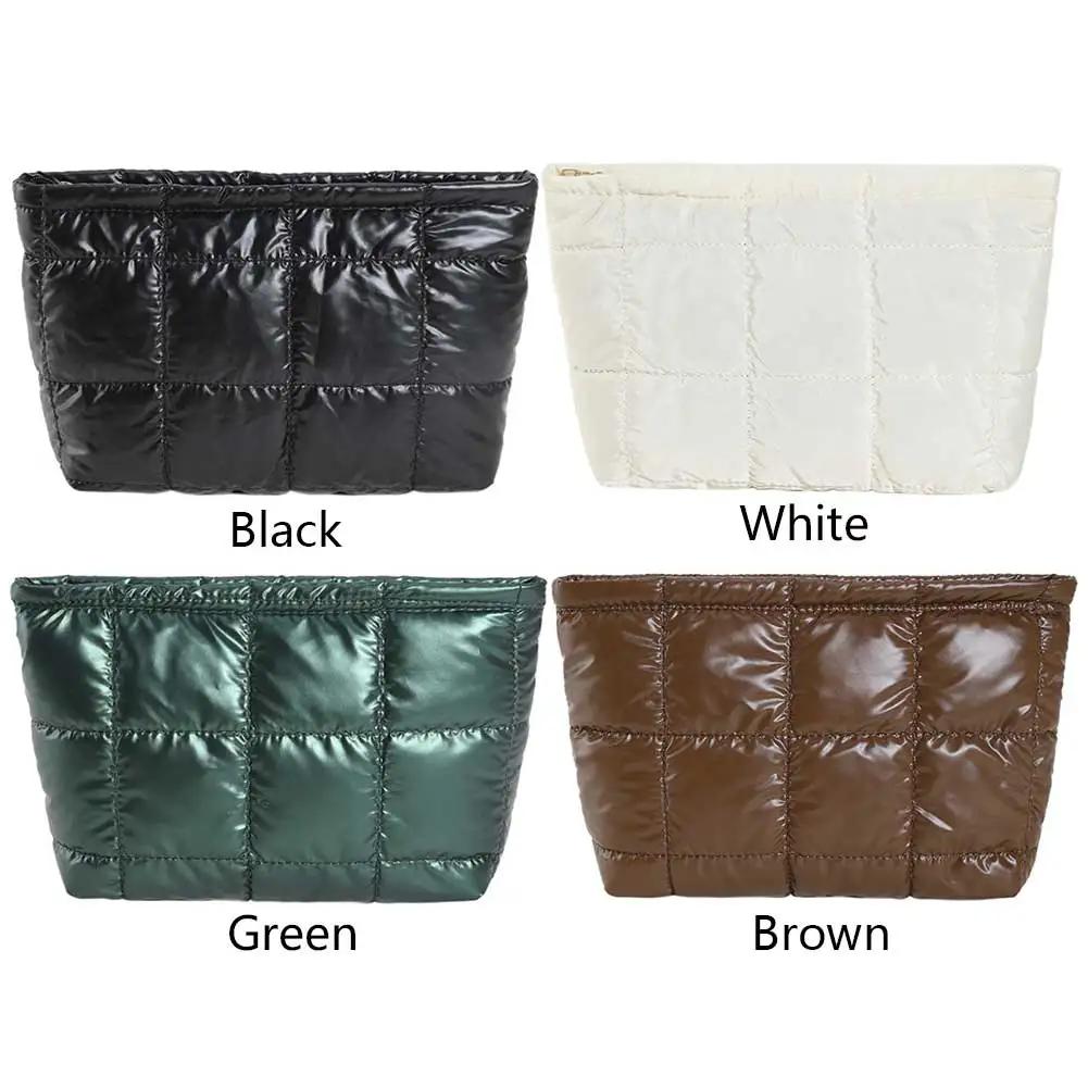 Women Cosmetic Bag Padded Quilted Makeup Storage Bag Large Capacity Makeup Organizer Bag Solid Color Travel Cosmetic Bag