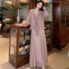 Spring and summer fashion new national style new Chinese ruffle edge lace top + A word big swing skirt suit female P1119