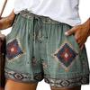 Trendy Women Summer Shorts Elastic Waistband Loose Fit Sweat Absorbing Retro Print Drawstring Thin Shorts