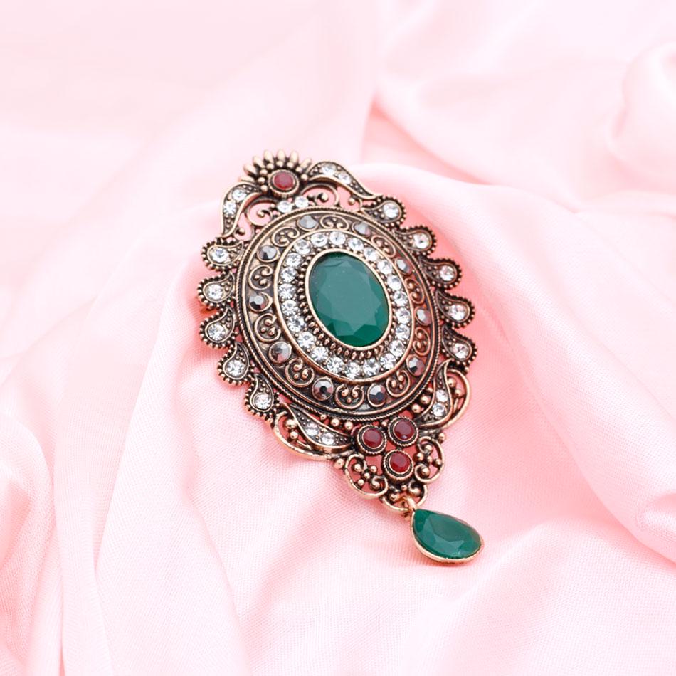 Vintage Damen-Brosche, Antikgoldfarben, Tropfen-Harz-Anhänger, ethnischer Hochzeitsschmuck