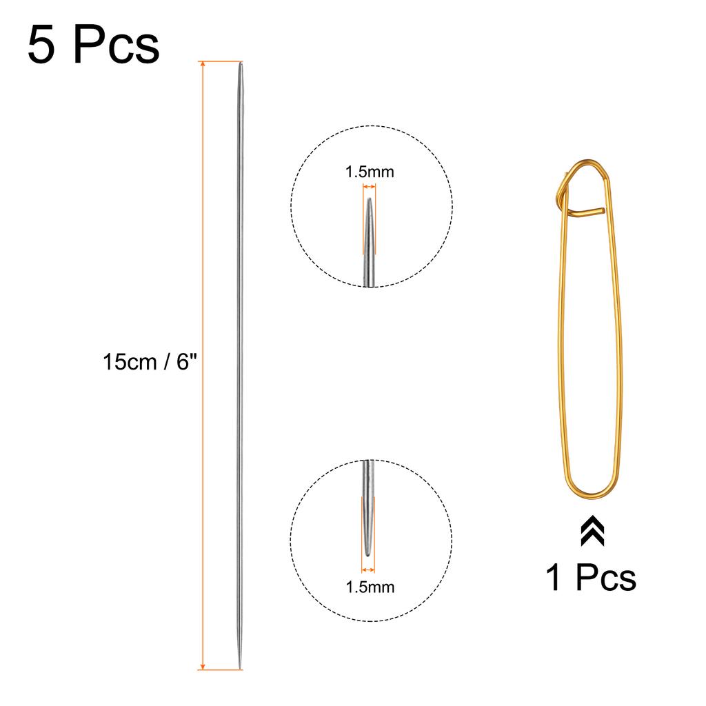 5Pcs Knitting Needle 1.2mm-5mm Dia 6" (15cm) Length Stainless Steel Double Pointed Sweater Stitching Needles w Stitch Holder