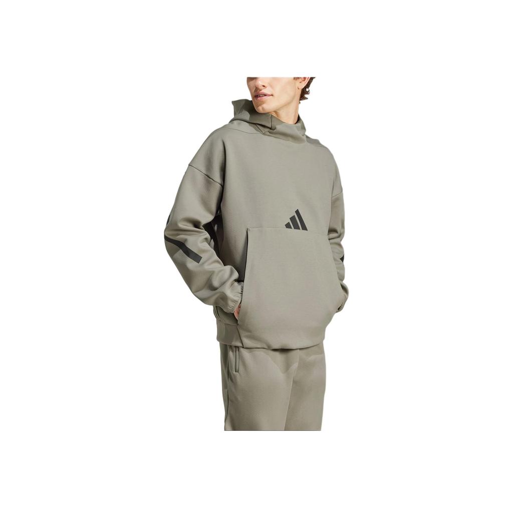 adidas Hanorac Zne Logo Brand Tricotat Față-Verso Confortabil Antrenament Hanorac cu Glugă Bărbați hanorace Maro JE3071