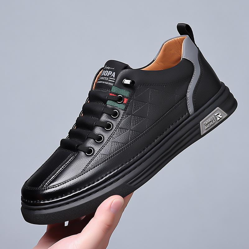 Men's Breathable White Leather Casual Sports Shoes - Soft Sole, Trendy Korean Style