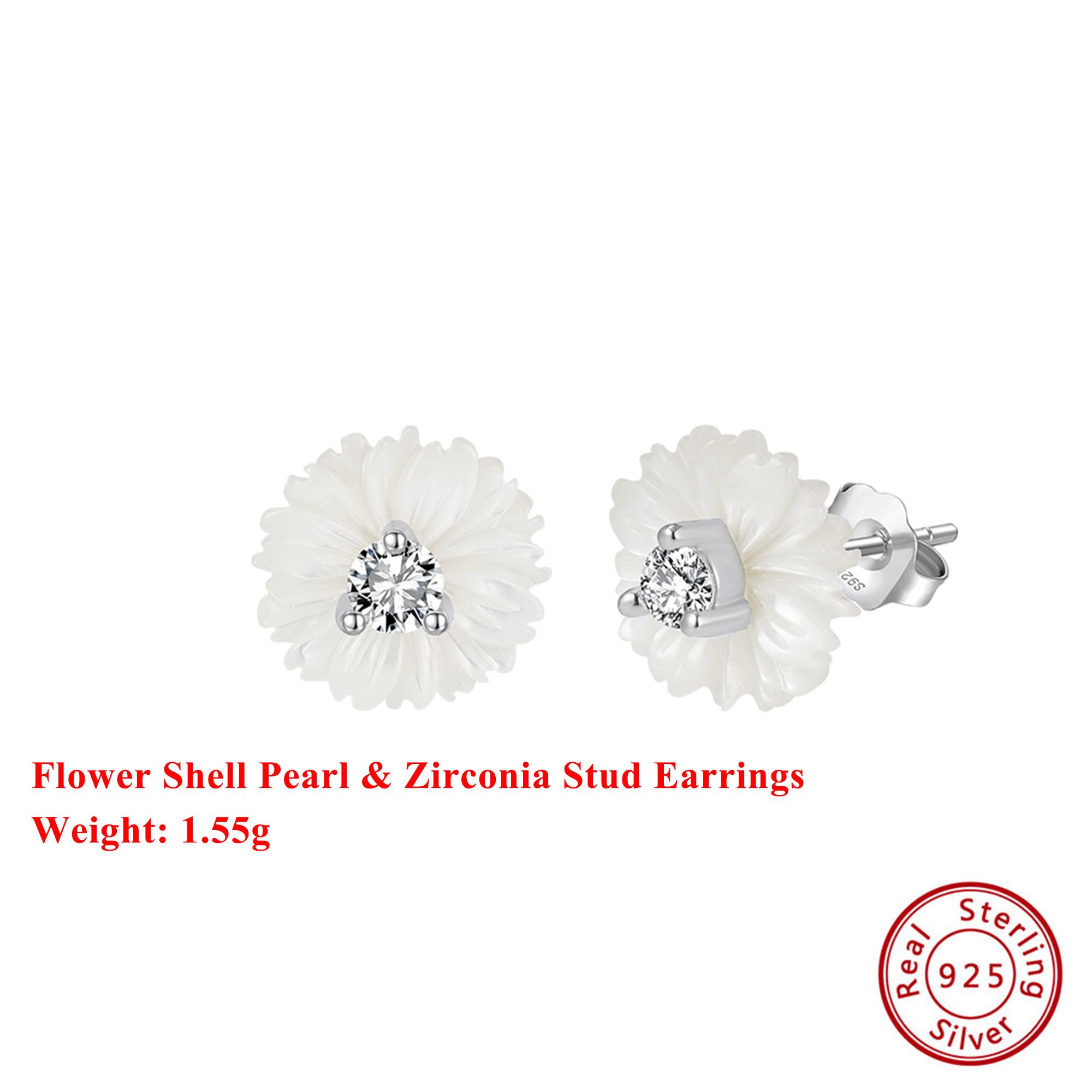 

Effie Queen 925 Pure Silver 14k Gold White Flower Shell Stud Earrings Romantic Jewelry for Women Wedding Party Casual Gift PSE10 срібний