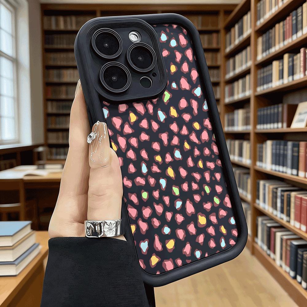 Pastel Leopard Print Pattern Soft TPU Phone Case for iPhone 17 16 15 14 13 12 11 Pro Max Plus Shockproof Anti-Slip Cover
