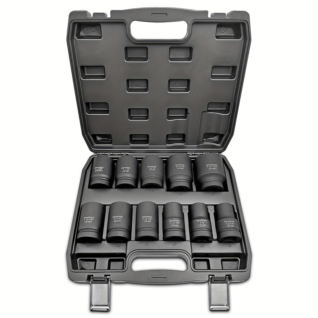 11 Piece Deep Socket Set SAE (1-5/16"-1-31/32"),6 Point Cr-Mo Spindle Axle Nut Impact Socket Set for Auto Repair and home Repair