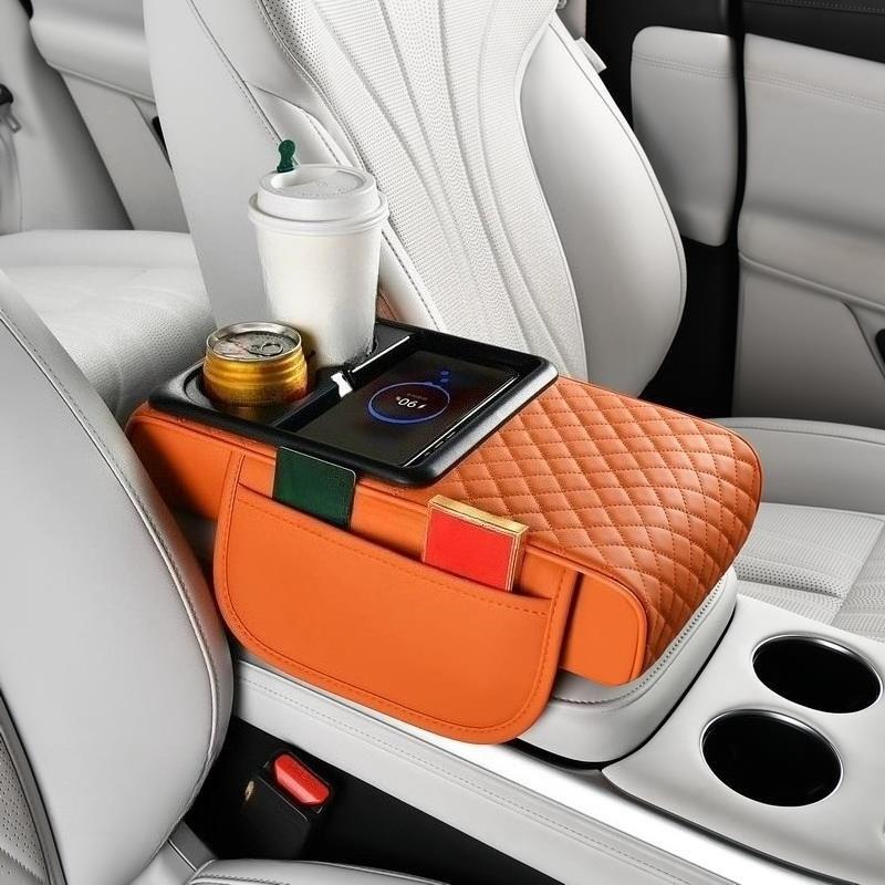 Auto Elbow Support Wireless Charging Car Arm Rest Cushion Thicken High-Density Sponge Center Console Armrest Box Cover