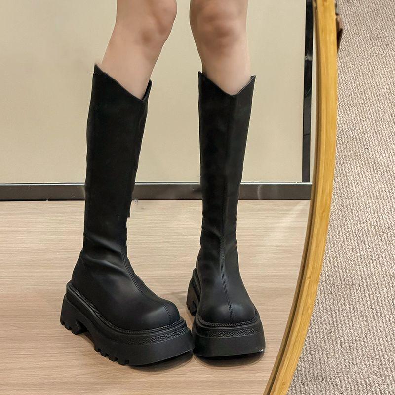 Versatile and thin v-mouth knight boots American retro brown heightening platform boots women's 2025 autumn and winter new models