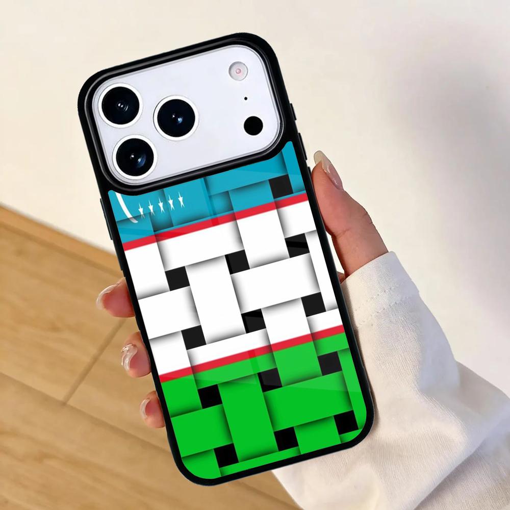 Uzbekistan Flag Coat Of Arms Phone Case For Apple iPhone 17 Air 16 Pro Max 15 Pro Max 14 13 12 11 Mini Back Cover