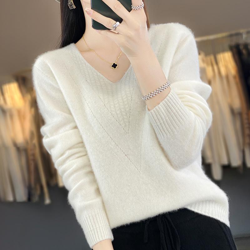 Dámský kašmírový svetr Qinghe kašmír 30% kašmír 70% vlna Dámský podzimní a zimní kašmírový svetr měkký a teplý
