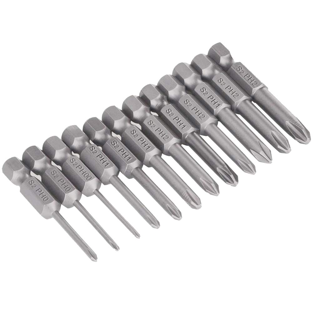 Saipor Magnetic Crosshead Driver Hex S2 Power Screwdriver Drill Bit Tool 12-Piece Bits, 6.35mm (1/4") Shank, Steel, Bits, (50mm)