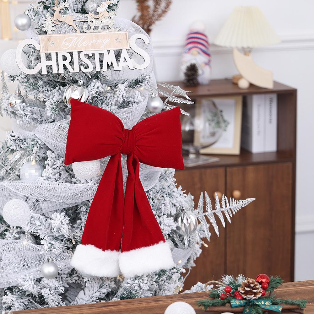Red Velvet 3D Christmas Bow Ornament for Tree Decoration