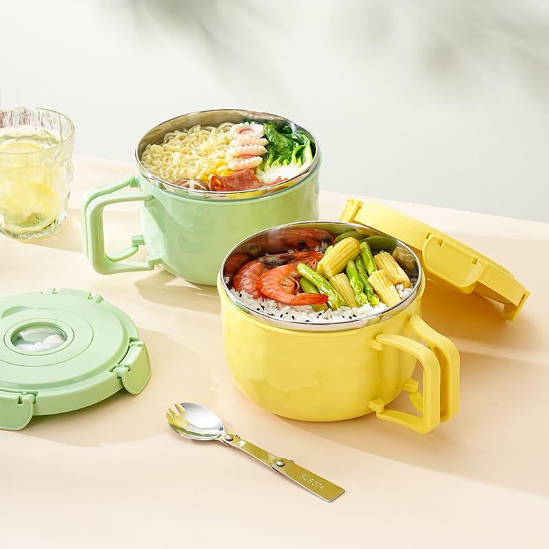 304 Stainless Steel Instant Noodle Bowl Set with Lid - Perfect for Dorms