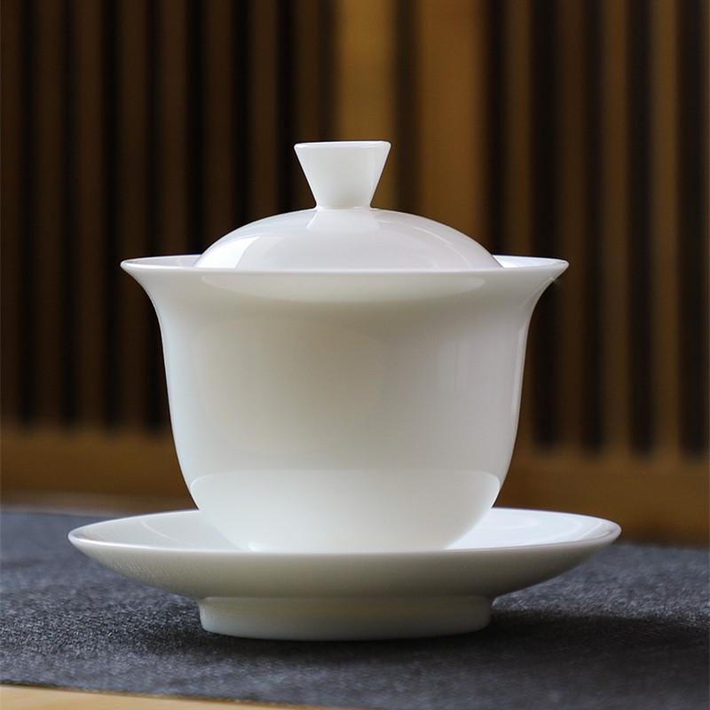 Customizable Handmade Sancai Gaiwan White Ceramic Tea Bowl - Thin-walled Kung Fu Tea Set