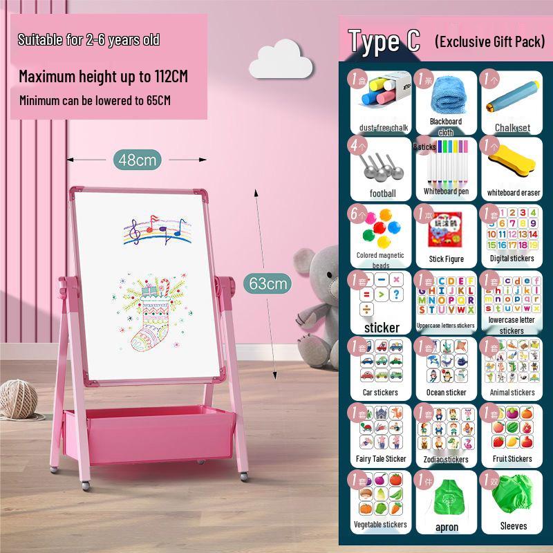 Kids' Double-Sided Magnetic Blackboard & Whiteboard: Erasable Drawing & Writing Stand with Coloring and Graffiti Features
