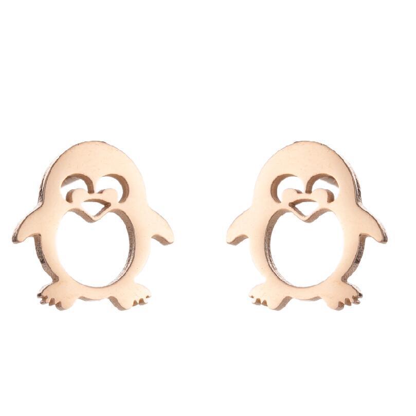 Winter Christmas Penguin Earrings - Stainless Steel Cute Animal Studs