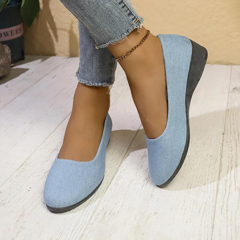 2025 Ladies Shoes Shallow Women's High Heels Hot Sale Round Toe Casual Pumps Women New Plus Size Wedg Eshoes for Women