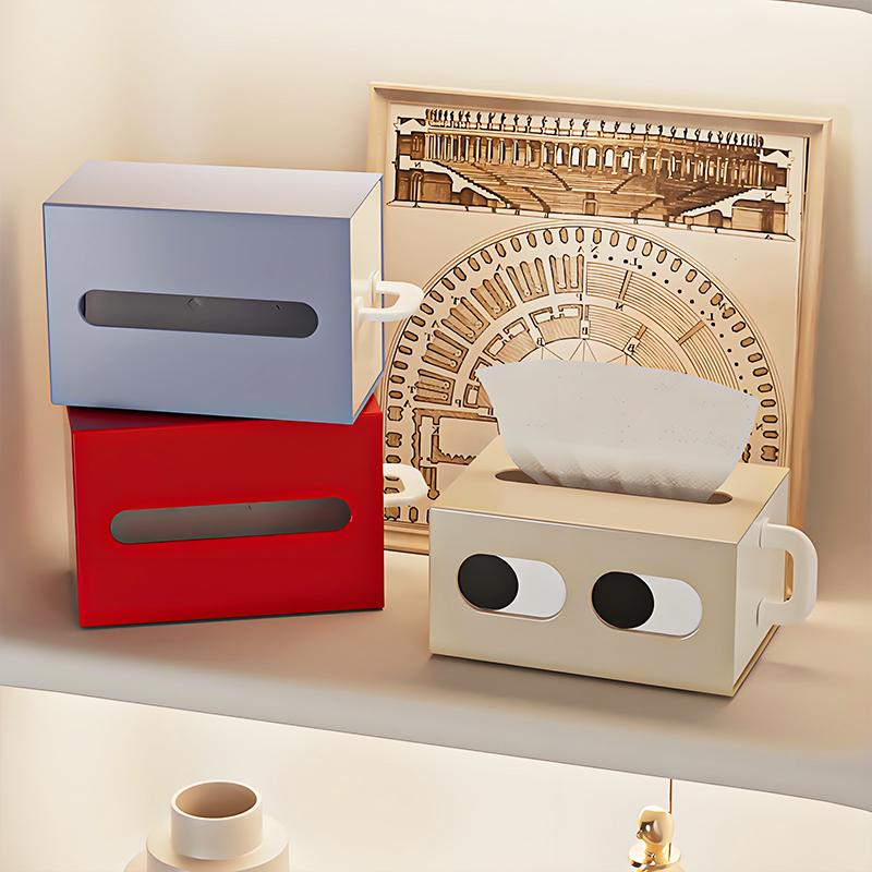 1PC Tissue Multi-Functional Creative Desktop-Suitable Funny Face Home-Use Holder Compact Box Drawer-Type 18x12x9.5cm