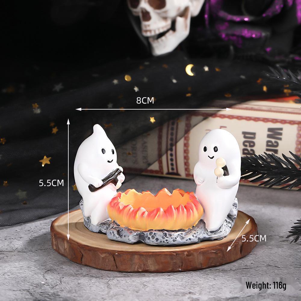 Black Cat & Pumpkin Halloween Candle Holder Resin Decor Set