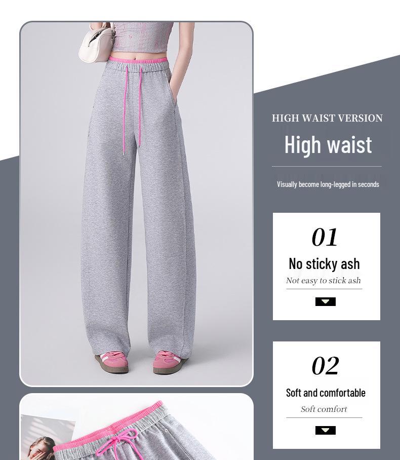 Women's High-Waisted Wide Leg Sweatpants - Korean Style, Spring/Summer 2026, Solid Color, Slimming Curve Design