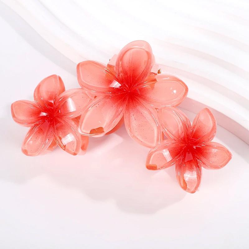 1Pcs Frangipani Flower Shaped Hair Clip Colorful Shark Clip Hairpin Headwear Vintage Headdress Hair Accessories For Women