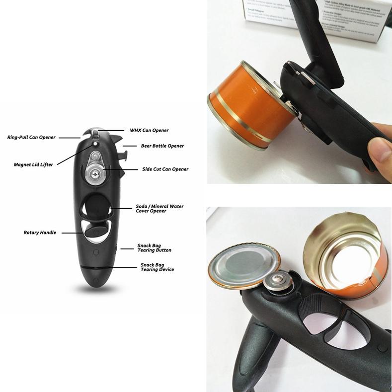 

6 в 1 Кухня и открытый Многофункциональный открывалка для бутылок Гладкий край Безопасный боковой вырез Ручной консервный нож