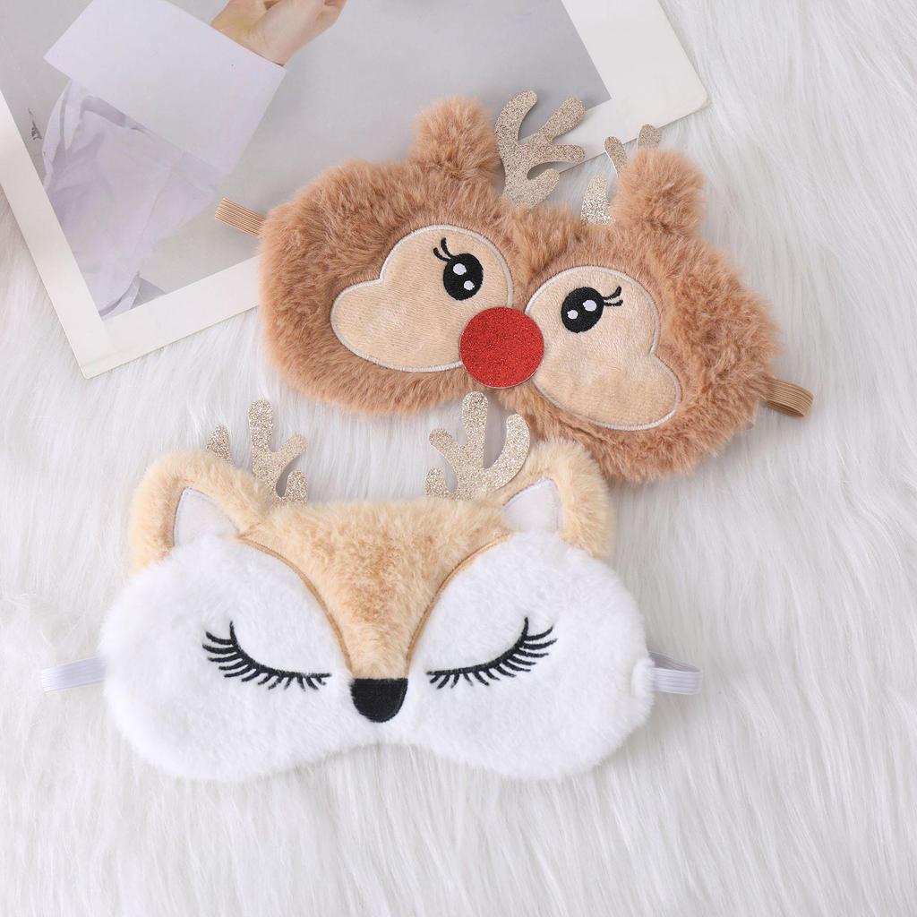 Unicorn Ears Plush Eye Mask with Embroidered Rabbit Design for Sleep Shading