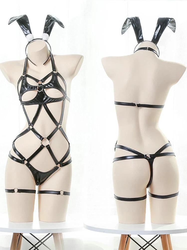 Ladies Latex Dress Set Sexy Lingerie Women Underwear PU Leather Short Dress for Sex Clothing Porn Bodysuit Women Erotic Lingerie