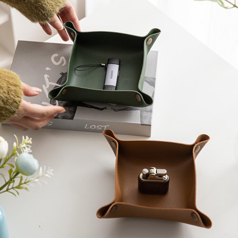 Square Pu Leather Storage Box, Nordic Style Desktop Storage Tray