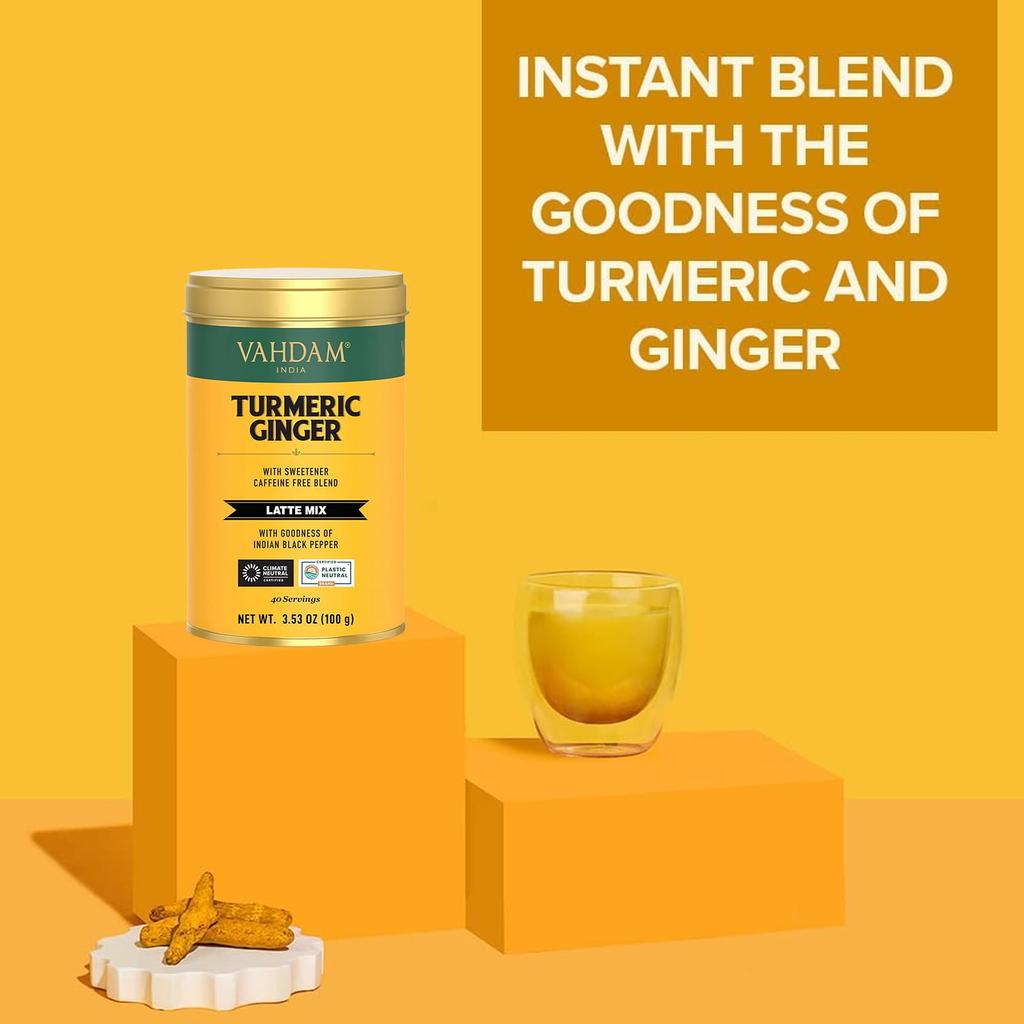 VAHDAM India, Latte Mix, Turmeric Ginger, Caffeine Free, 100g (3.53oz)