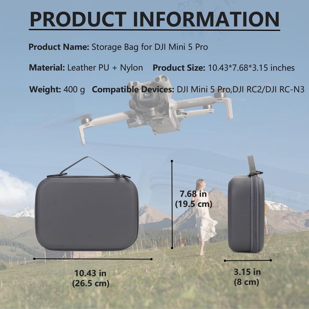 Storage Bag for Mini 5 Pro Drone Case Hard Shell Travel Carrying Case Compatible with Mini 5 Pro, DJI RC 2/ RC-N3 Controller