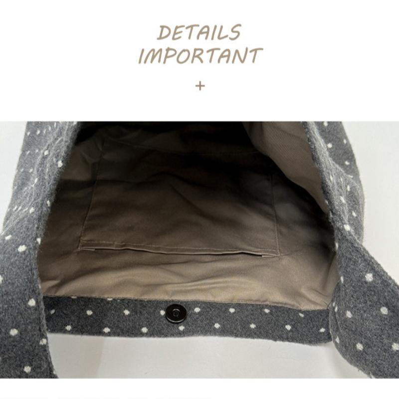 Polka Dot College Style Women Woolen Shoulder Bags Large Capacity Ladies Casual Tote Bag Versatile Portable Female Handbags