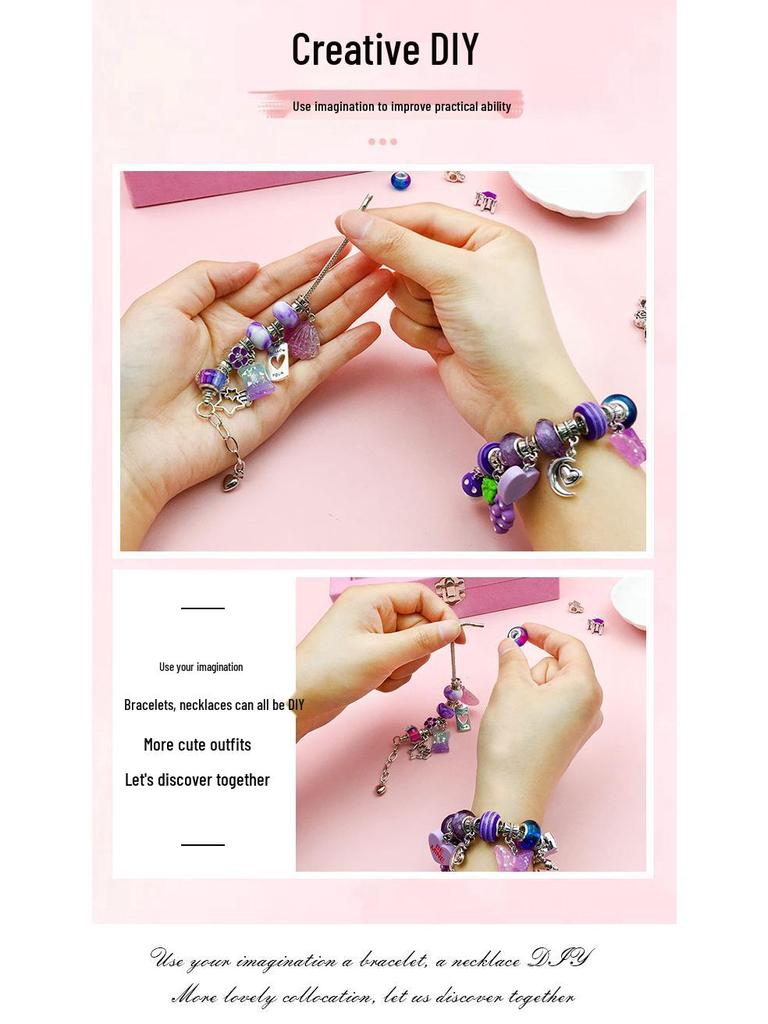 66-Piece Purple Nine-Grid DIY Jewelry Box Set - Children's Handmade Bead Bracelet Kit & Gift Box