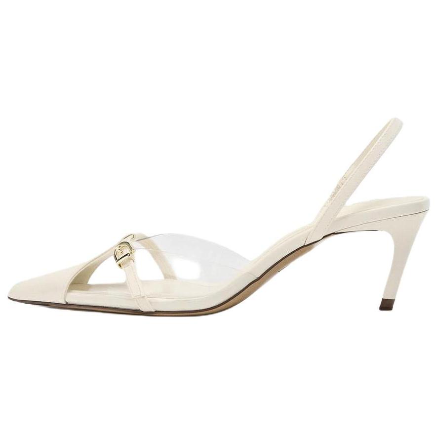 Zara Pu Elegant Comfortable Buckle Decor Plastic Open Toe Stiletto Heels 7Cm Women heels White 2251510001 41