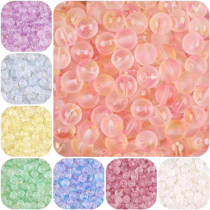 50pcs 8mm Multi-Colors Gold Foil Glass Crystal Loose Round Beads for DIY Jewelry Craft Making